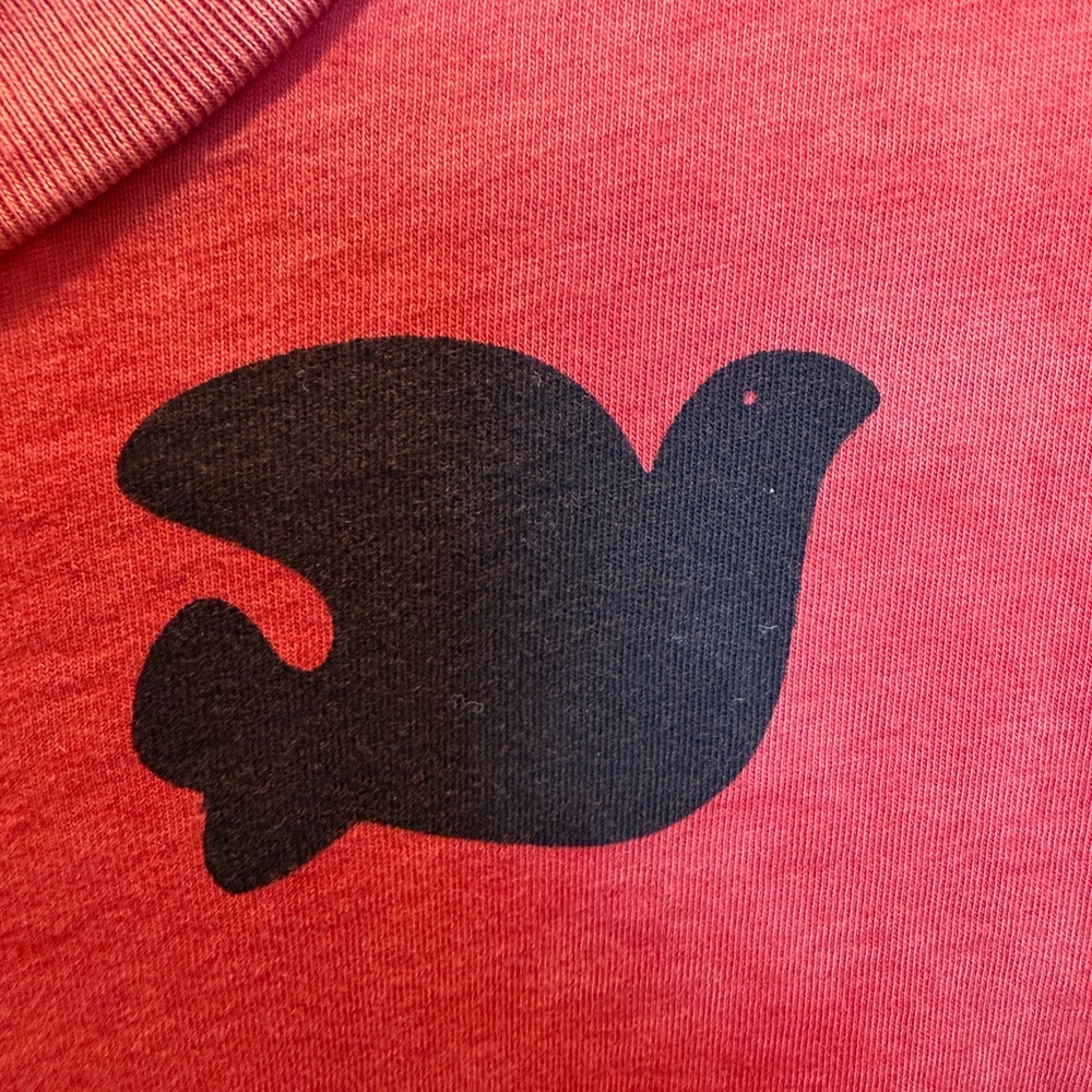 Freecity Distressed Red Long Sleeve Shirt with Pink 'Artists Wanted' Print - Picture 4 of 6